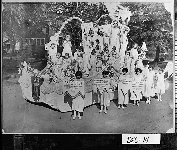 Black and white photograph of WTCU parade float in Bainbridge, Georgia