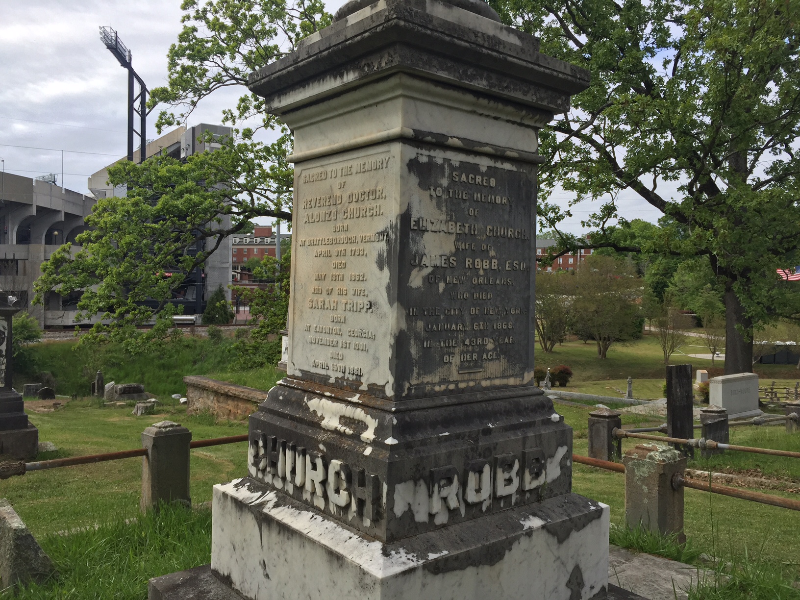 Elizabeth Church Robb's headstone at Oconee Hill Cemetery in Athens, Georgia.